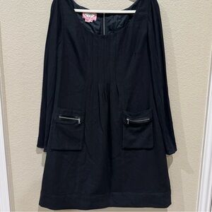 Phoebe Couture Black Wool Blend Long Sleeve Dress w/ Pockets Size 14